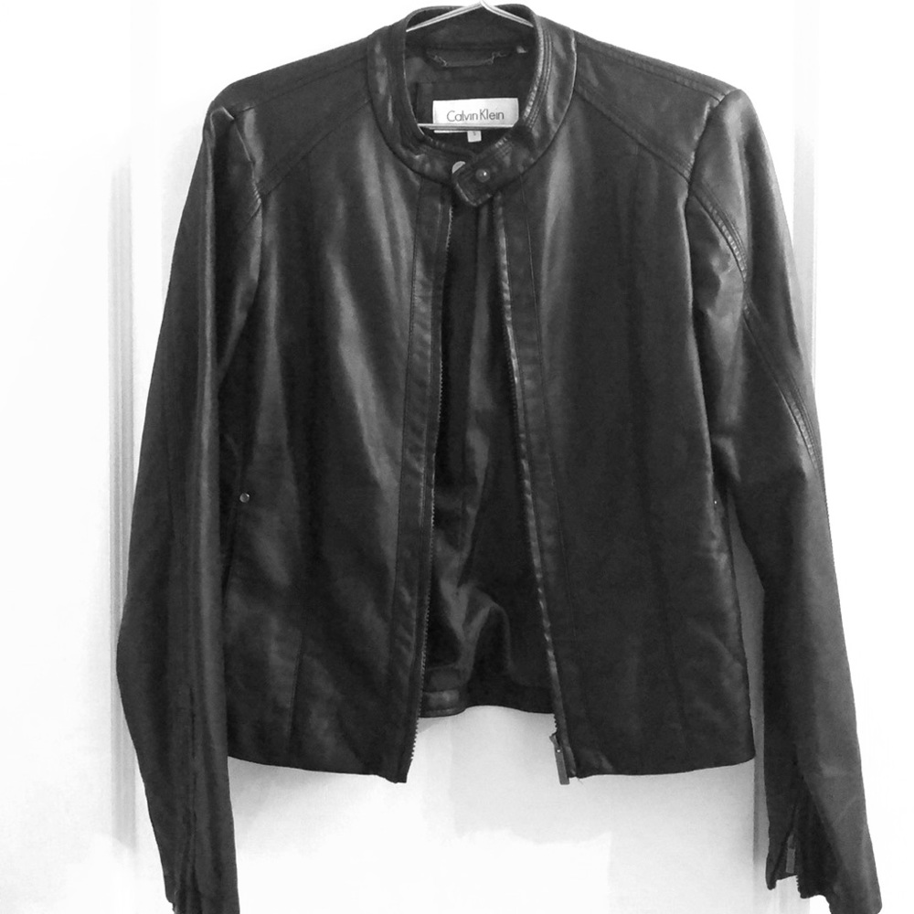 Black leather Calvin Klein jacket